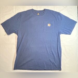 Carhartt Men’s Large Original Fit Blue T-shirt W/Pocket And Logo Cotton Blend